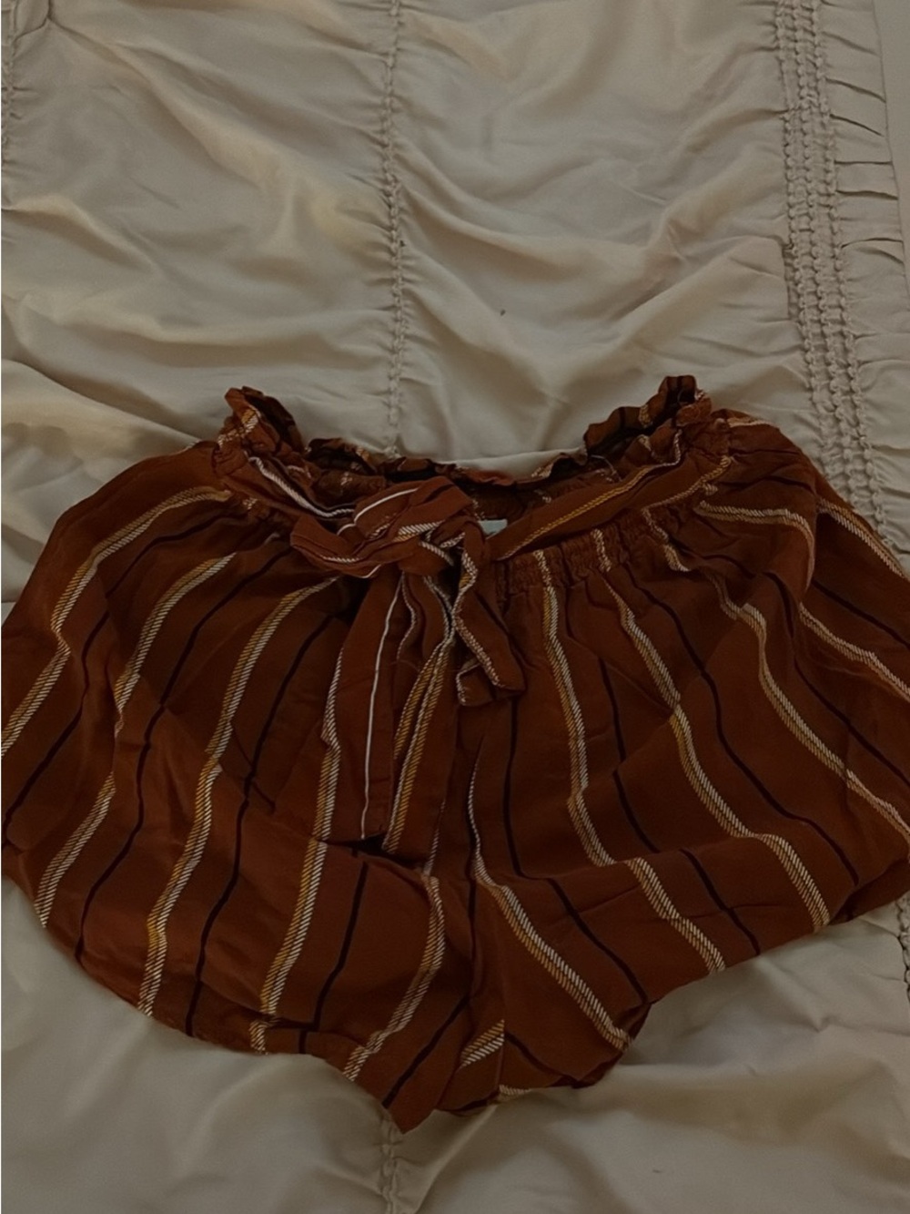 shosho Rust Brown Striped High Waist Women Shorts